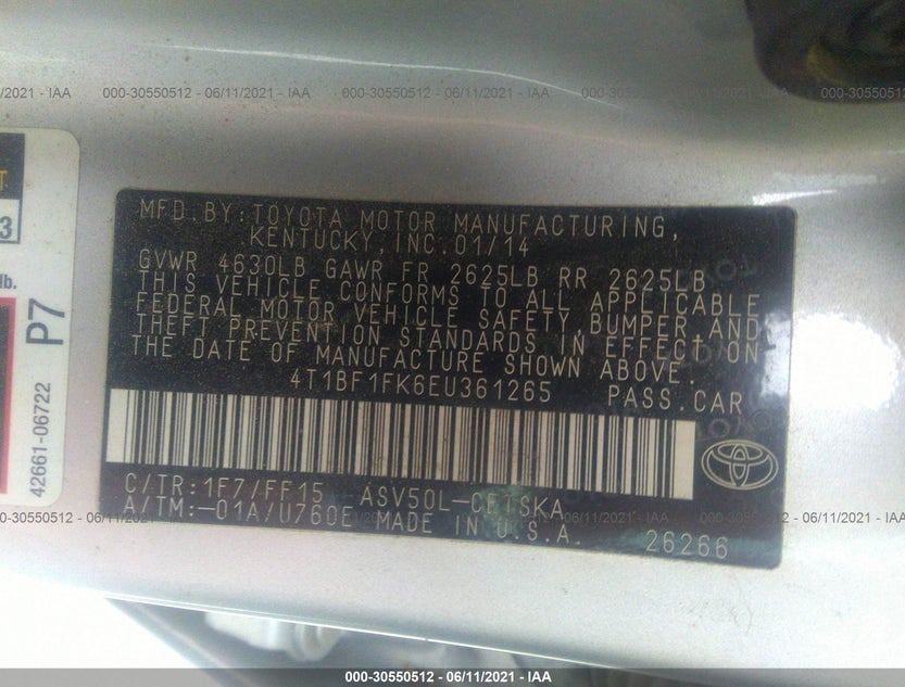 4T1BF1FK6EU361265