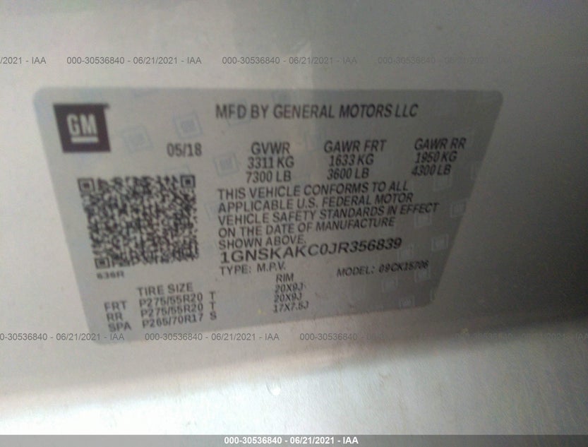 1GNSKAKC0JR356839