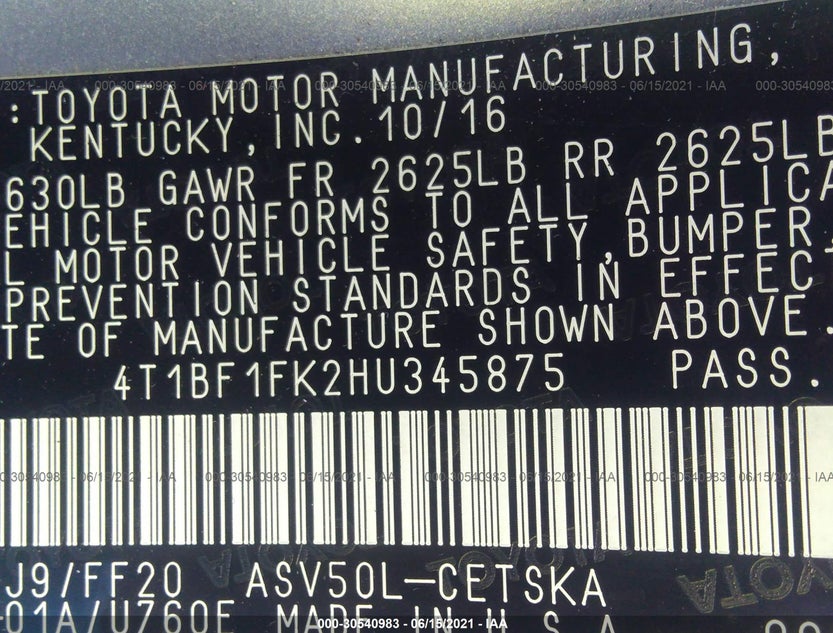 4T1BF1FK2HU345875