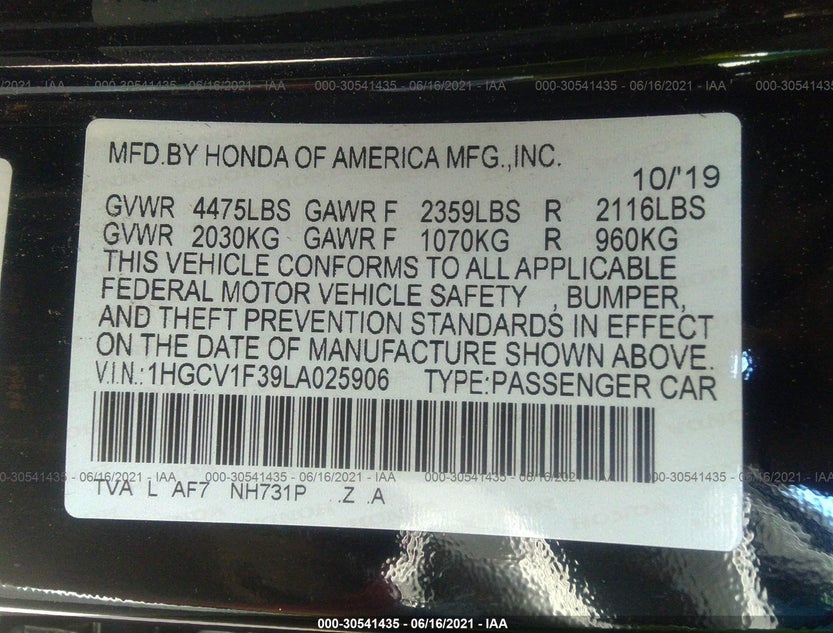 1HGCV1F39LA025906