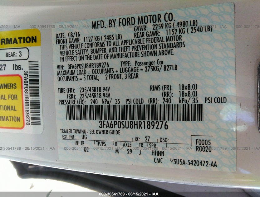 3FA6P0SU8HR189276