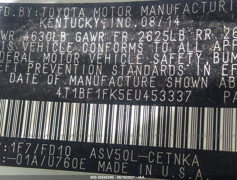 4T1BF1FK5EU453337