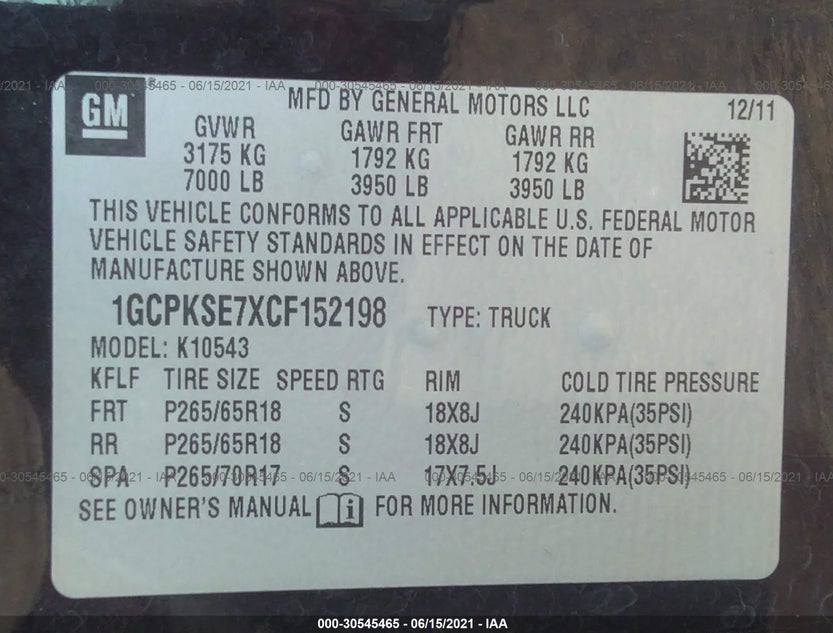 1GCPKSE7XCF152198