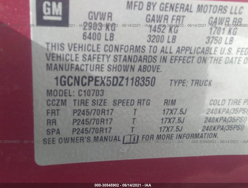 1GCNCPEX5DZ118350