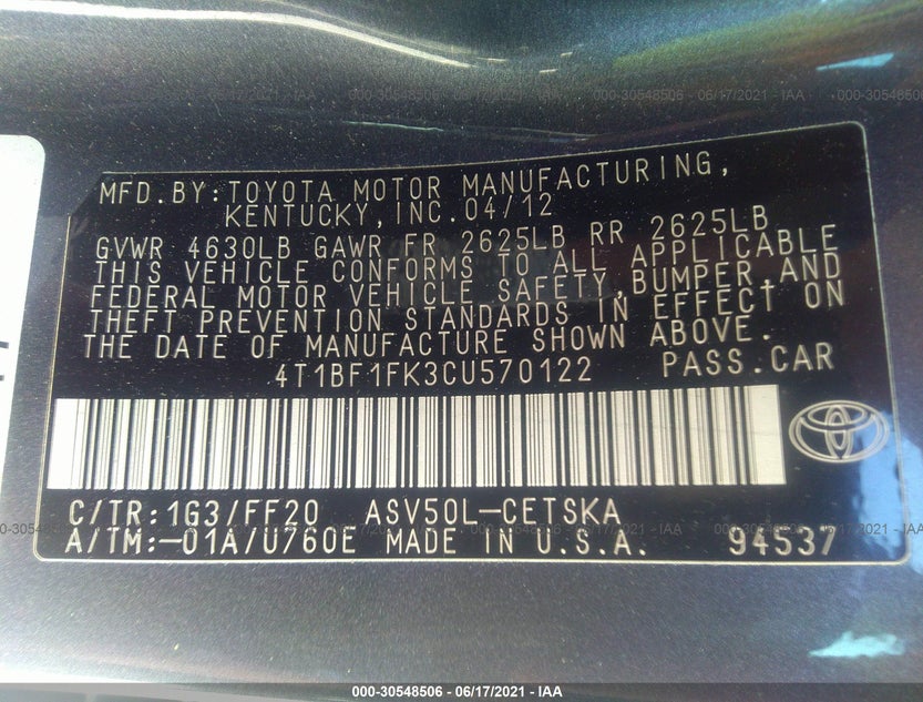 4T1BF1FK3CU570122