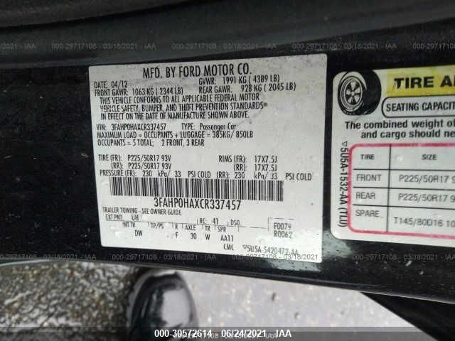 3FAHP0HAXCR337457 2012 Ford Fusion Se