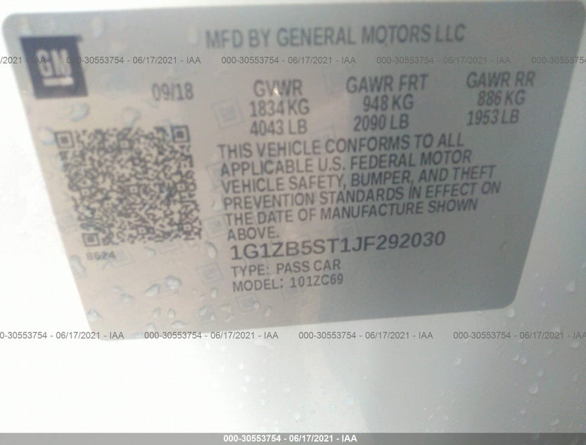 1G1ZB5ST1JF292030