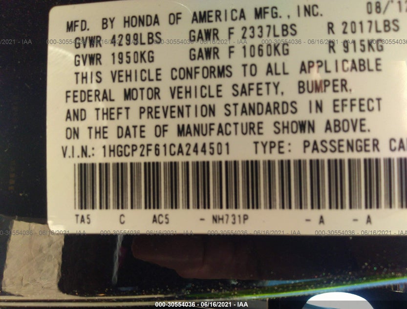 1HGCP2F61CA244501