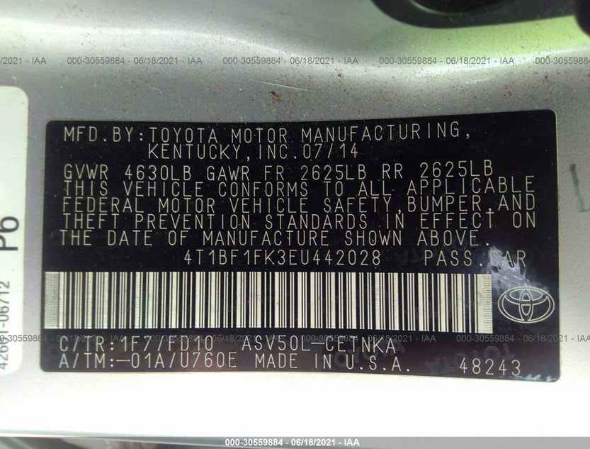 4T1BF1FK3EU442028