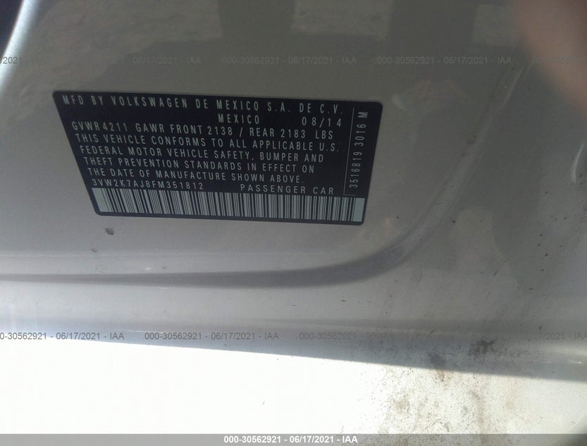 3VW2K7AJ8FM351812