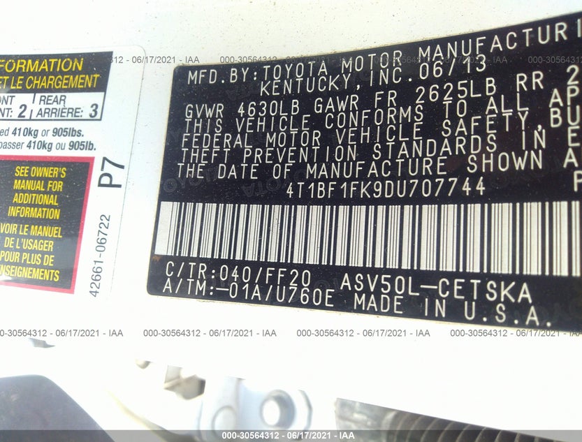4T1BF1FK9DU707744