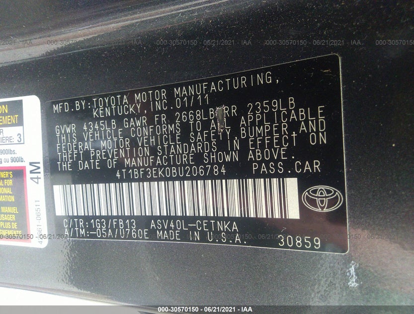 4T1BF3EK0BU206784