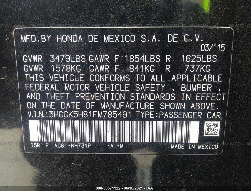 3HGGK5H81FM785491