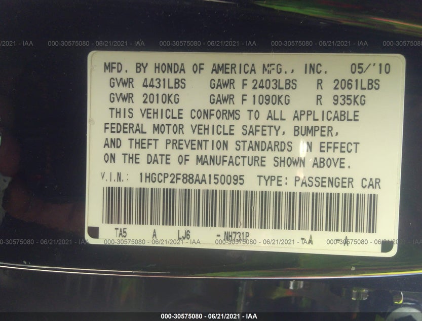 1HGCP2F88AA150095