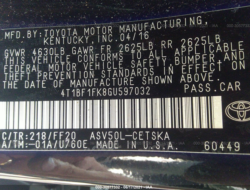 4T1BF1FK8GU597032