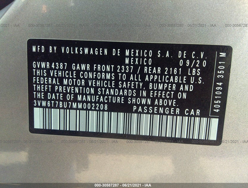 3VW6T7BU7MM002208