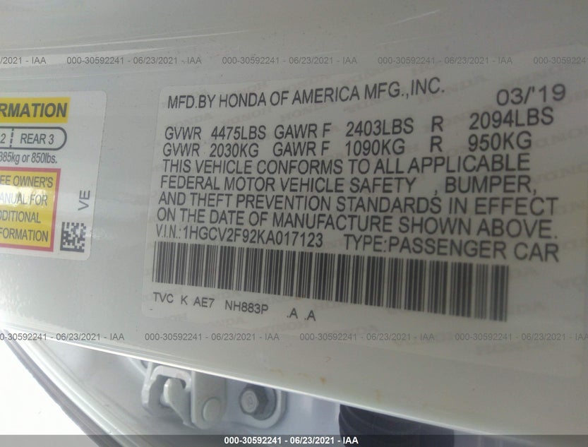 1HGCV2F92KA017123