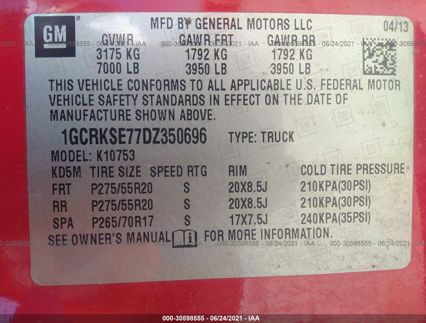 1GCRKSE77DZ350696