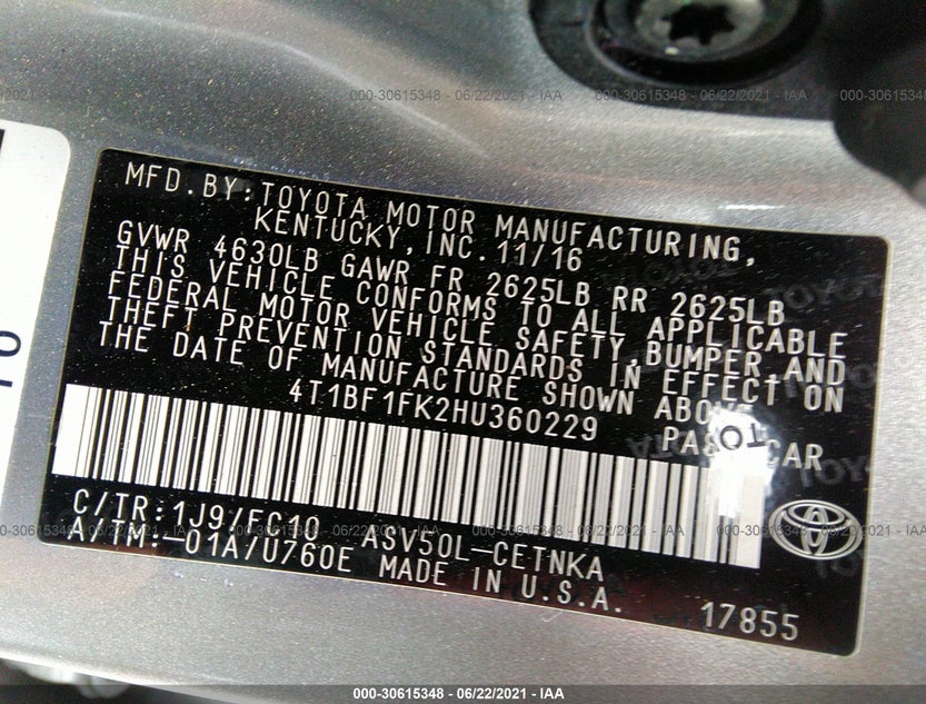 4T1BF1FK2HU360229