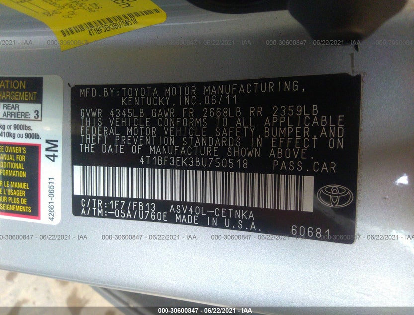 4T1BF3EK3BU750518