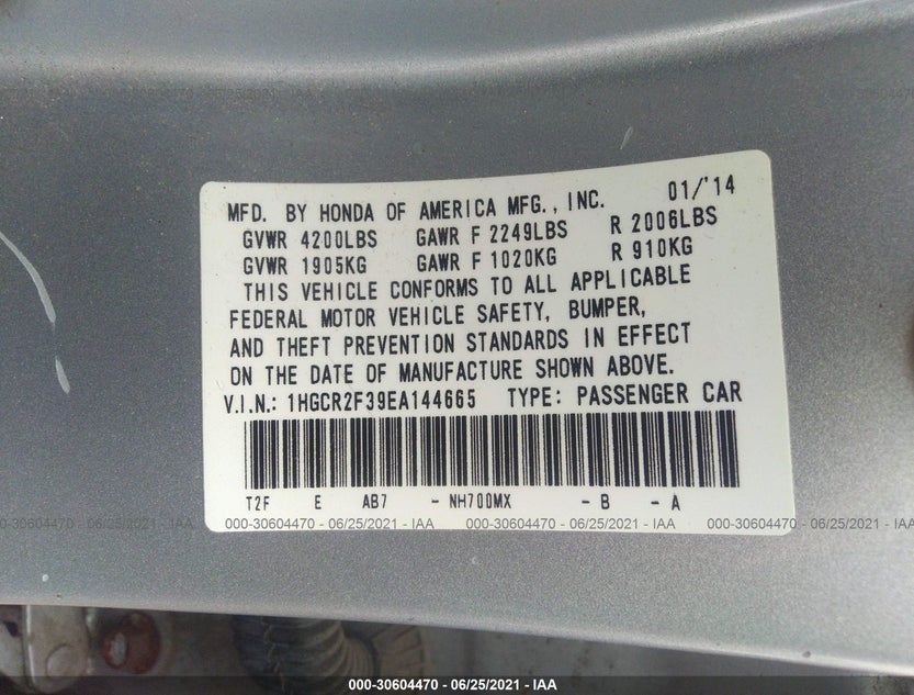 1HGCR2F39EA144665