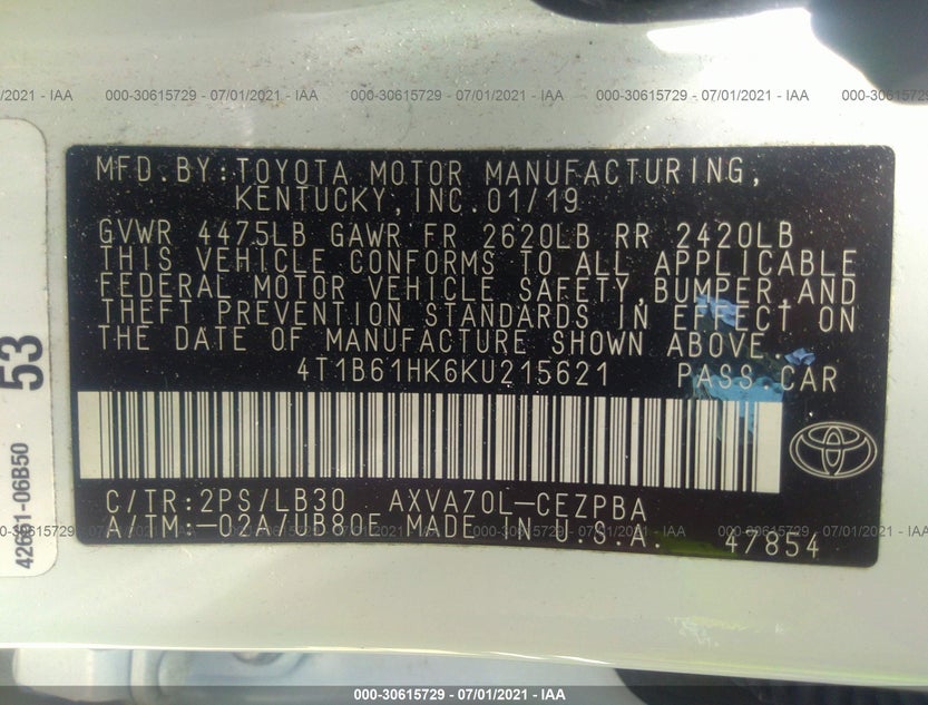 4T1B61HK6KU215621