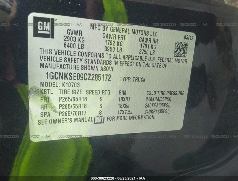 1GCNKSE09CZ285172