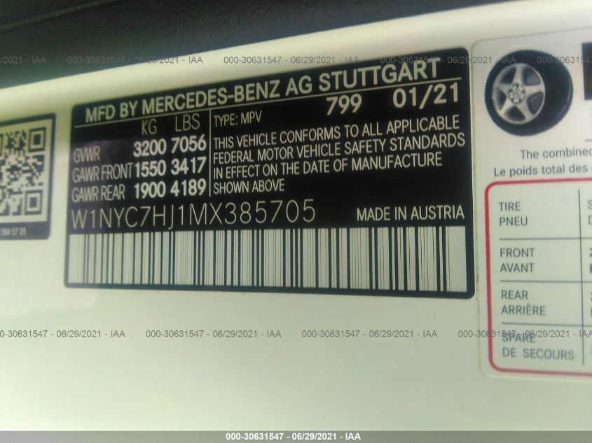 VIN W1NYC7HJ1MX385705 2021 Mercedes-Benz G-Class, A... no.9