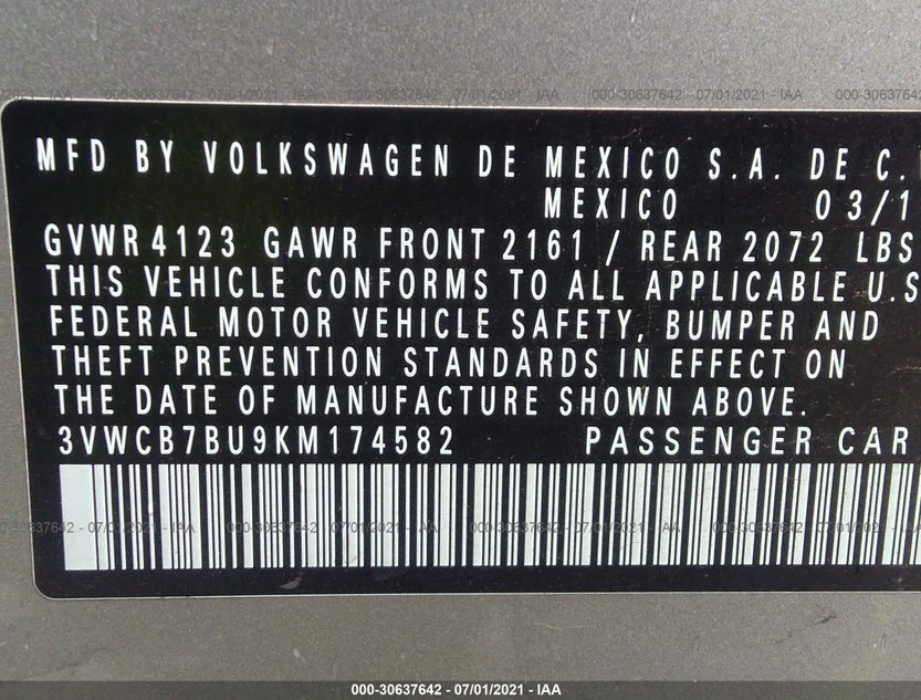 3VWCB7BU9KM174582
