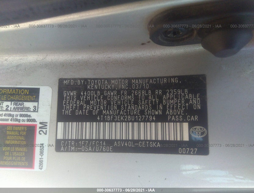 4T1BF3EK2BU127794