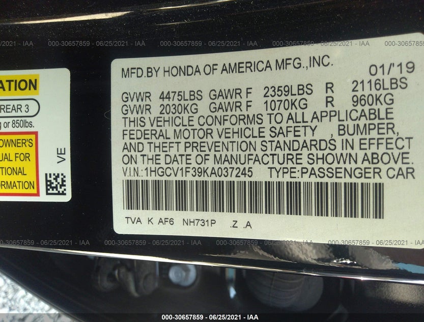 1HGCV1F39KA037245