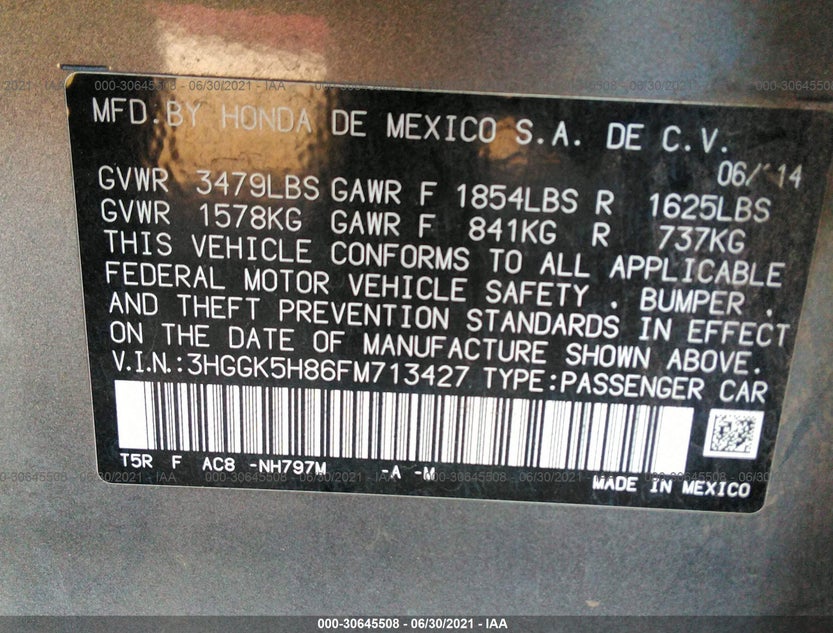 3HGGK5H86FM713427