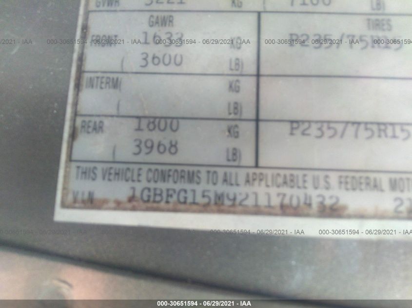 2002 Chevrolet Express Van VIN: 1GBFG15M921170432 Lot: 30651594