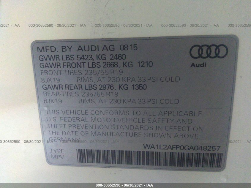 WA1L2AFP0GA048257 2016 Audi Q5 2.0T Premium