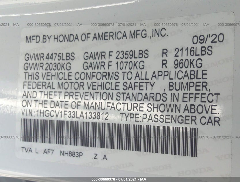 1HGCV1F33LA133812