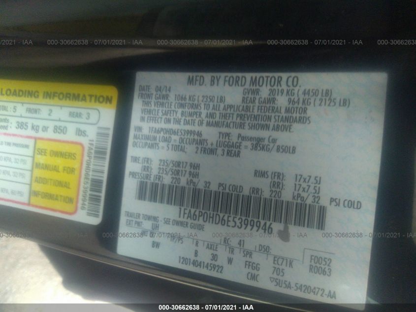 1FA6P0HD6E5399946 2014 Ford Fusion Se