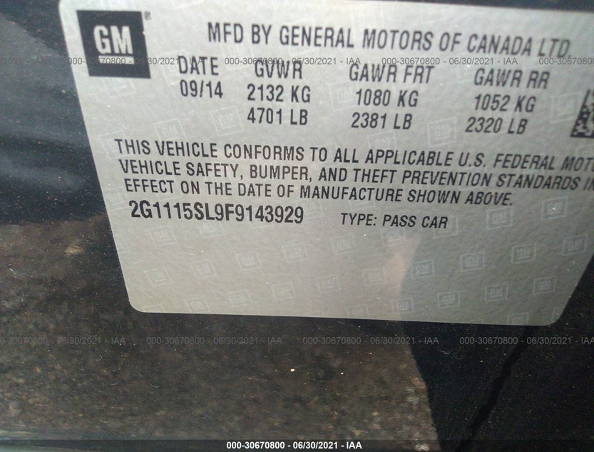 2G1115SL9F9143929