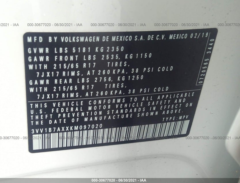 3VV1B7AXXKM097020