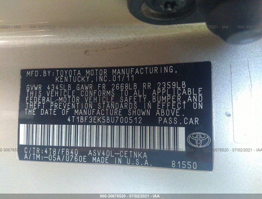 4T1BF3EK5BU700512