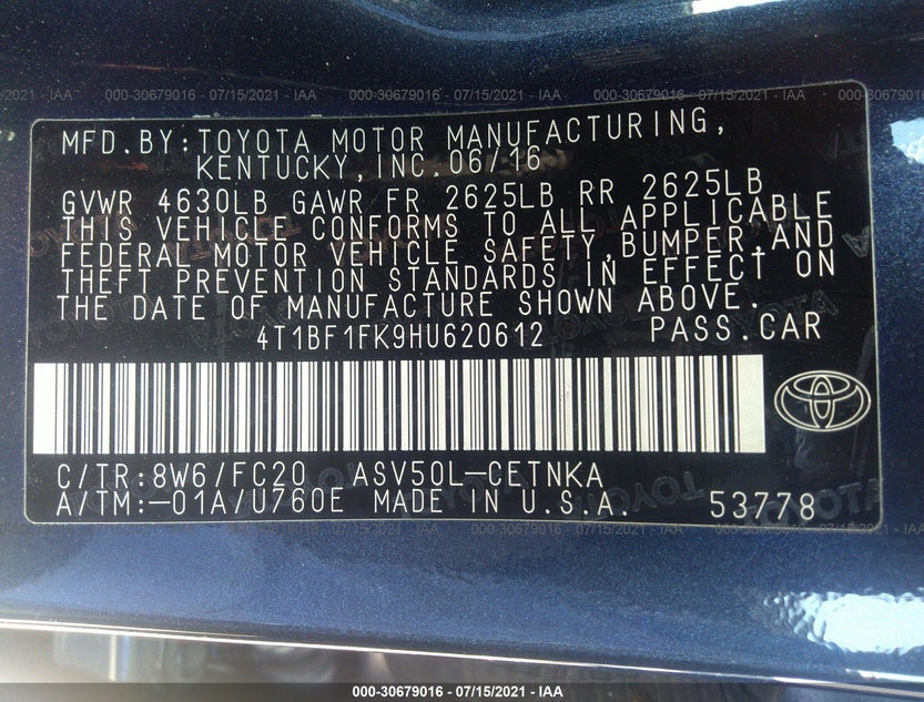 4T1BF1FK9HU620612