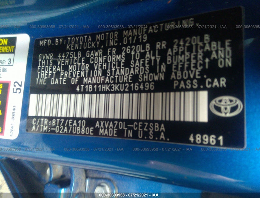 4T1B11HK3KU216496