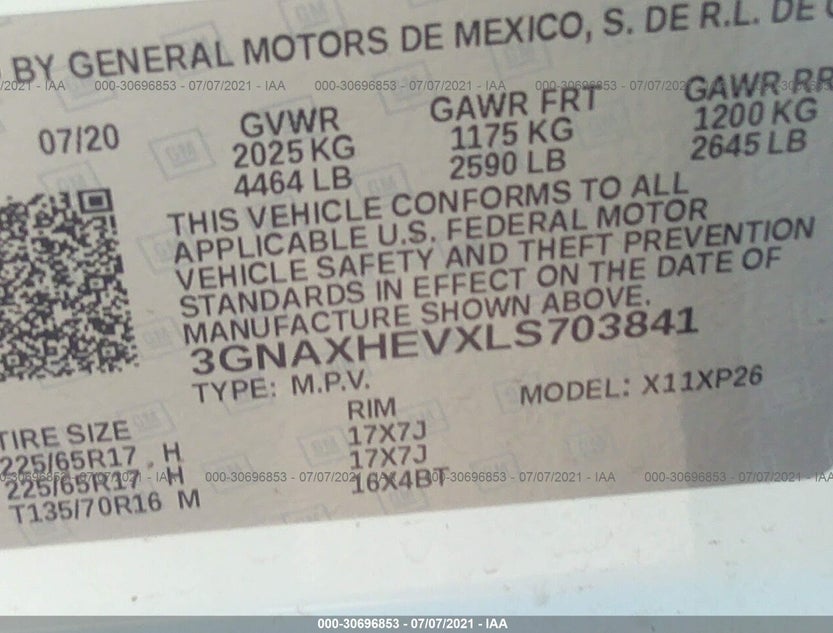 3GNAXHEVXLS703841