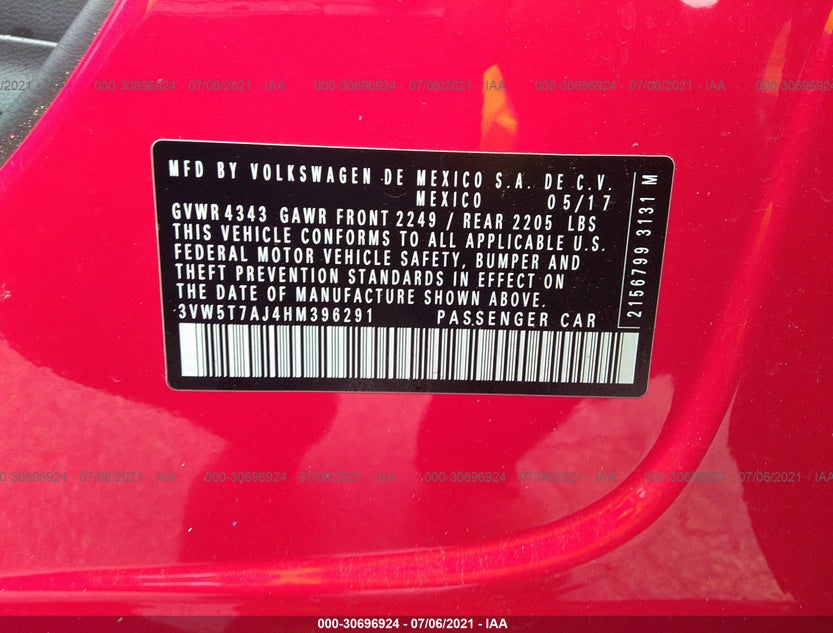 3VW5T7AJ4HM396291