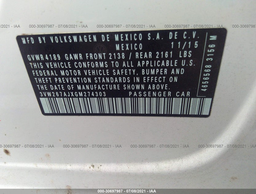 3VW267AJXGM274303