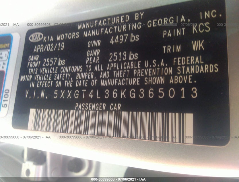 5XXGT4L36KG365013