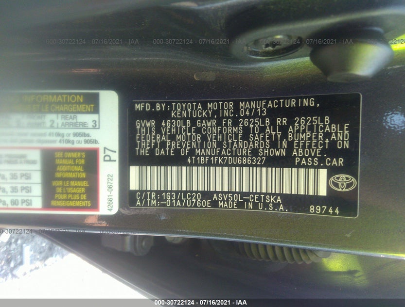 4T1BF1FK7DU686327