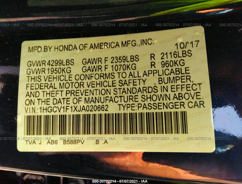 1HGCV1F1XJA020662