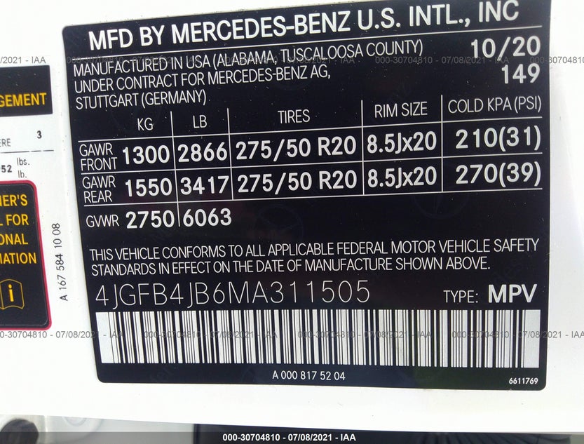 4JGFB4JB6MA311505