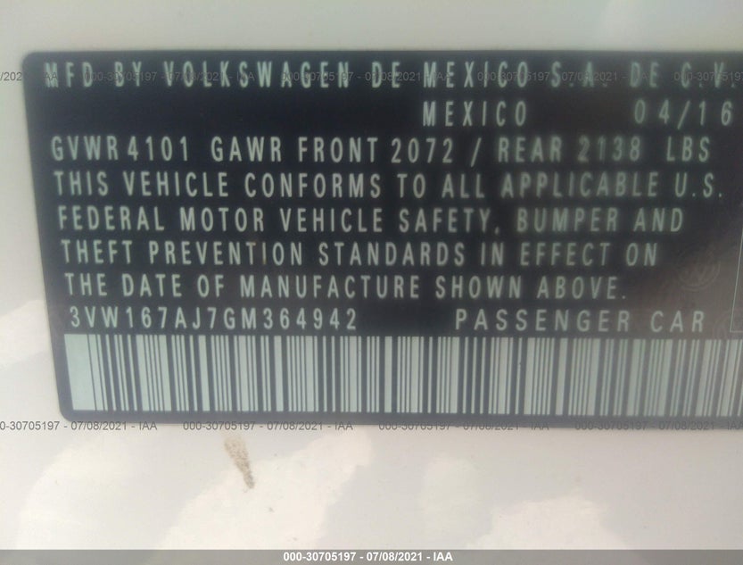 3VW167AJ7GM364942