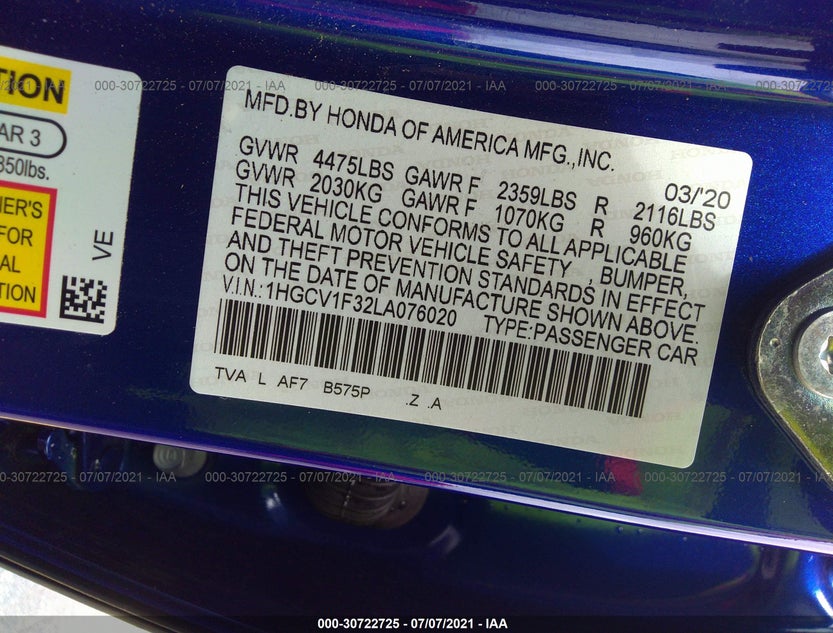 1HGCV1F32LA076020
